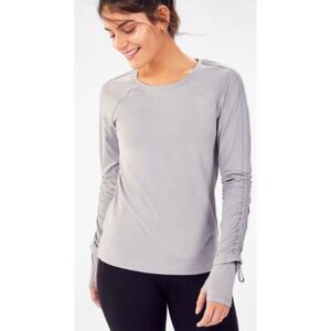 Fabletics Top Size Large Adjustable Long Sleeve Gray Cinch Sleeve Thumbholes